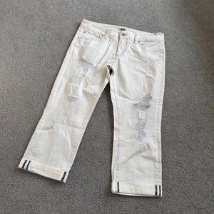 Ett:twa by Anthropologie Cropped Jeans Ivory Distressing Cuffed Hem US 32 - S851
